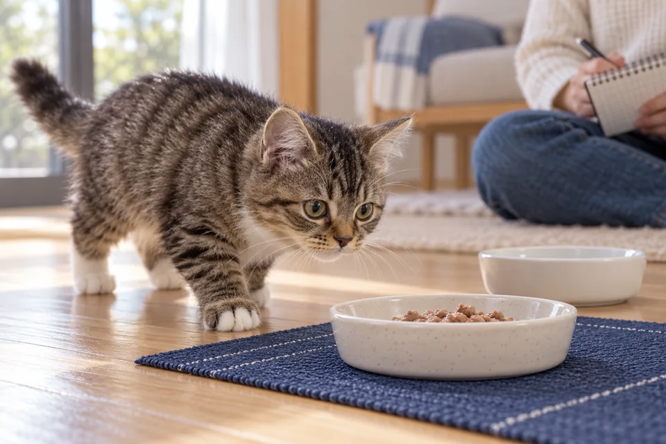 食事と飲水の様子を離れて観察する（AIイメージ）